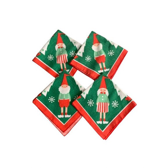 Scandinavian Christmas Cotton Napkin Set Modern Danish Dutch Boy Girl Design - Picture 2 of 9